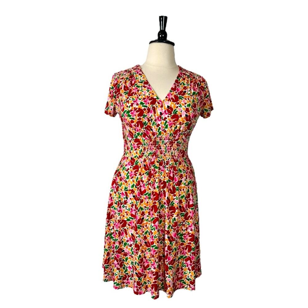 Maggy London New Dress A-line V-neck Smocked Waist Red Floral Women’s Size 14